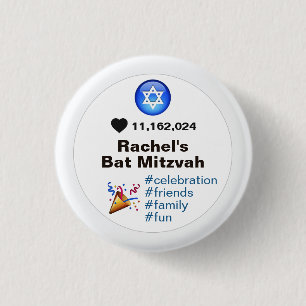 Social Media Emoji Bat Mitzvah or Bar Mitzvah Button