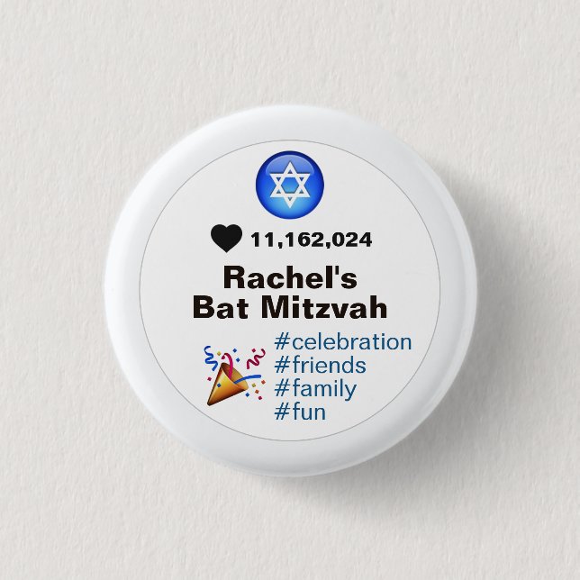 Social Media Emoji Bat Mitzvah or Bar Mitzvah Button (Front)
