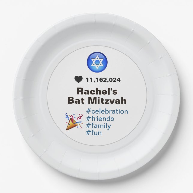 Social Media Emoji Bat Mitzvah or Bar Mitzvah Paper Plates (Front)