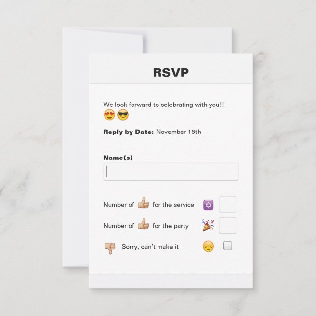 Social Media Emoji Bat Mitzvah or Bar Mitzvah RSVP Card (Front)