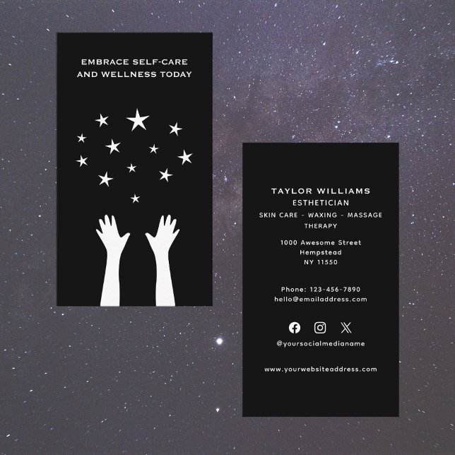 Social Media Esthetician Skincare Hands Stars Fun Business Card (Creator Uploaded)