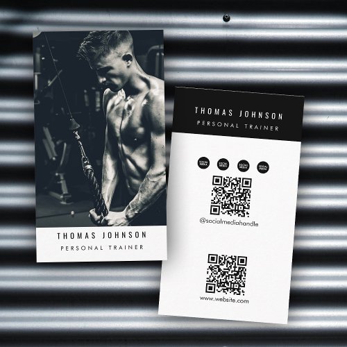 Social Media Fitness Influencer 2 QR Codes Photo Business Card