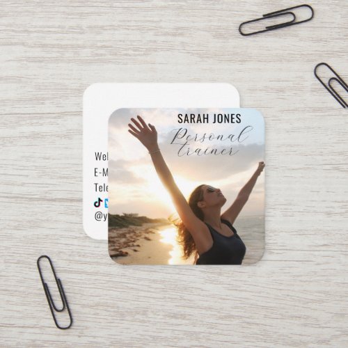 Social Media Fitness Personal Trainer Influencer Square Business Card