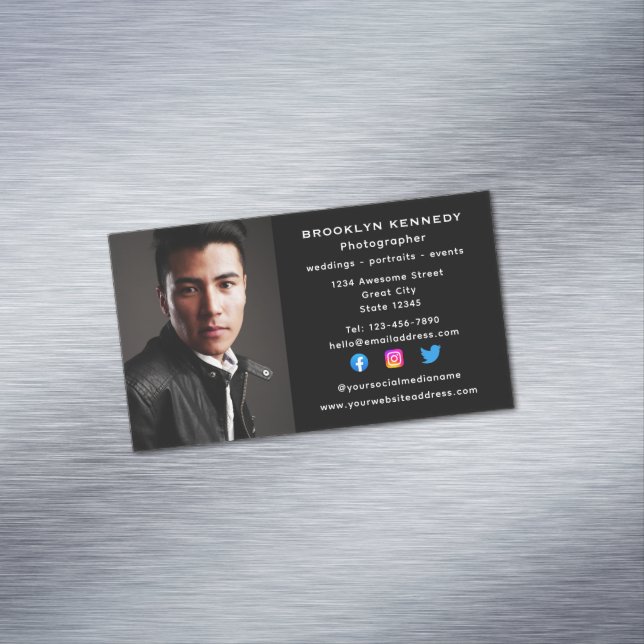 Social Media Freelance Photographer Photo Headshot Business Card Magnet (In Situ)