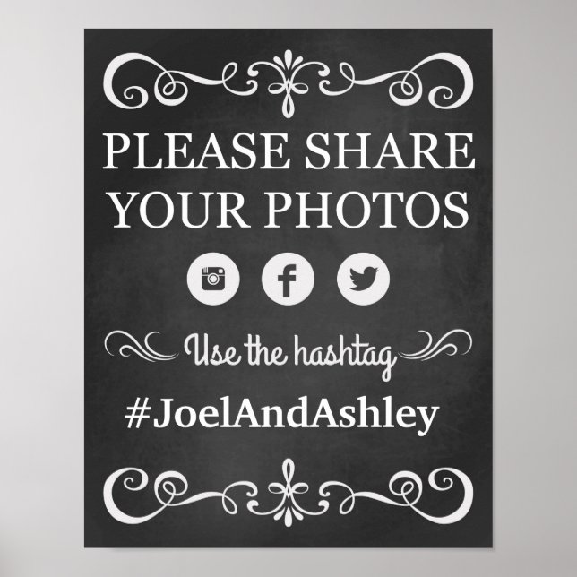 Social Media Hashtag Wedding Sign Poster (Front)