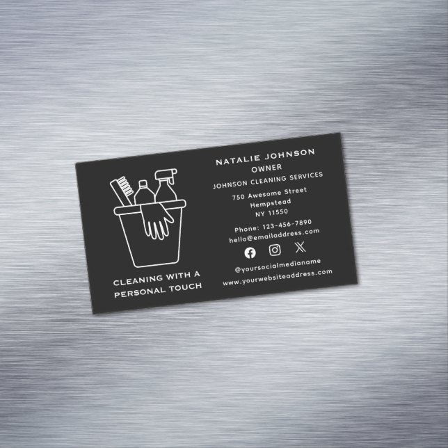 Social Media House Cleaning Services Janitorial Business Card Magnet (In Situ)