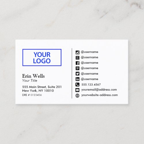 Social Media Icon Add Your Logo Networking Business Card