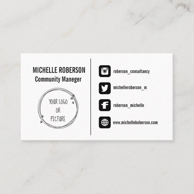 Social media icons logo or picture business Card (Front)