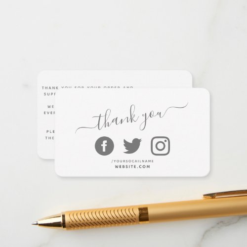 Social media icons QR code thank you discount Enclosure Card