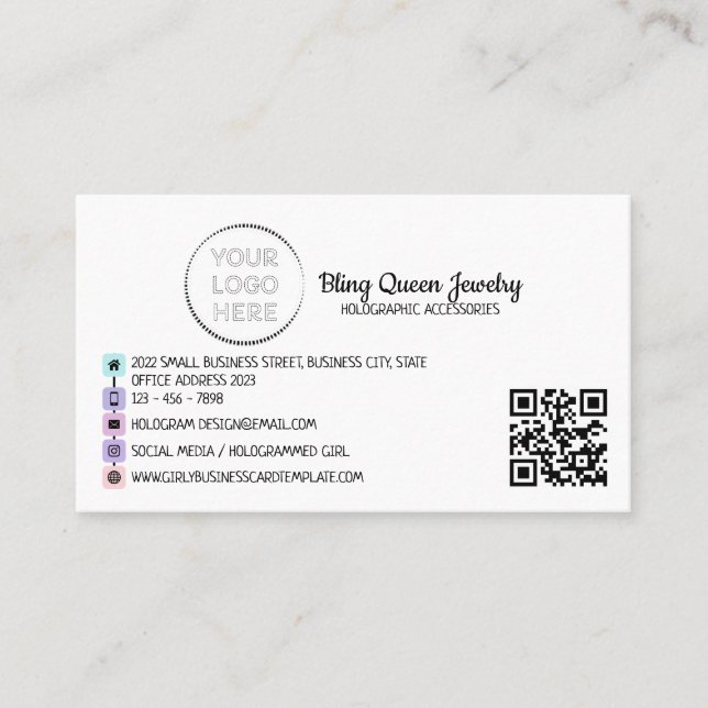 Social Media Icons Script Generic Qr Code Business Card (Front)