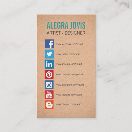 Customizable SOCIAL MEDIA ICONS SYMBOLS BUSINESS CARD