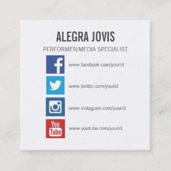 Social Media Icons Symbols Square Business Card by Pip_Gerard at Zazzle