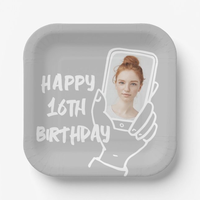 Social Media Influencer phone photo 16th birthday Paper Plates (Front)