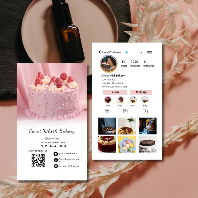 Social Media Instagram Cute Pink Bakery  Business Card (Creator Uploaded)