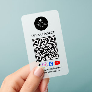 Social Media Instagram Facebook QR Plastic White Clear Business Cards