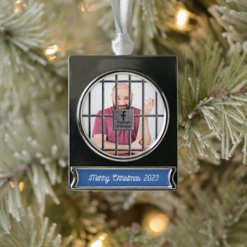 Social Media Jail Photo Silver Plated Banner Ornament