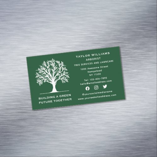 Social Media Lawn Care Landscaping Tree Service Business Card Magnet