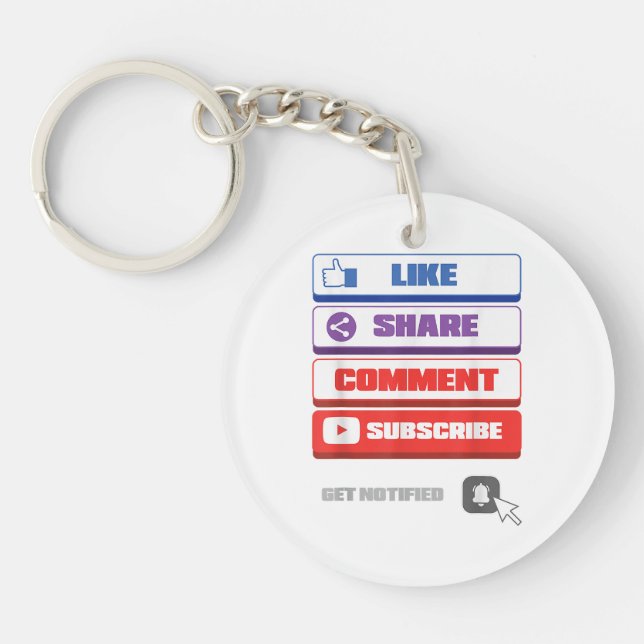 Social Media Like Share Comment Subscribe Vlogger Keychain (Front)