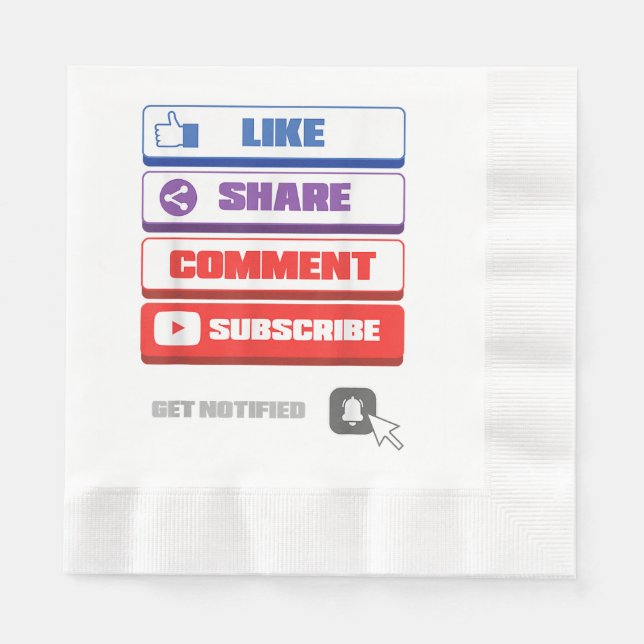 Social Media Like Share Comment Subscribe Vlogger Napkins (Front)