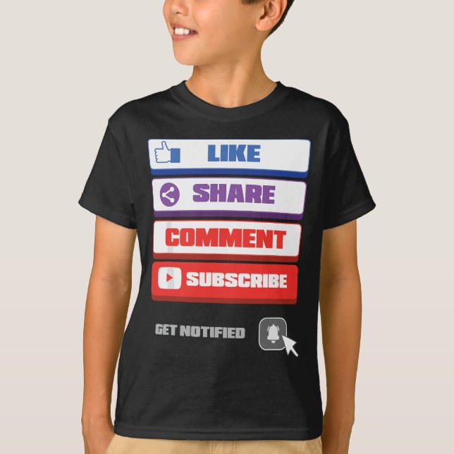 Social Media Like Share Comment Subscribe Vlogger T-Shirt (Front)