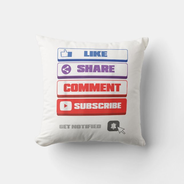 Social Media Like Share Comment Subscribe Vlogger Throw Pillow (Front)