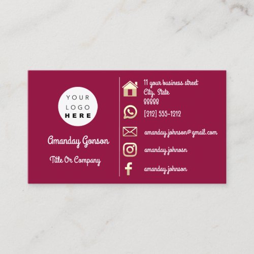 Social Media Logo Gold QR Code Address Bordeaux Business Card