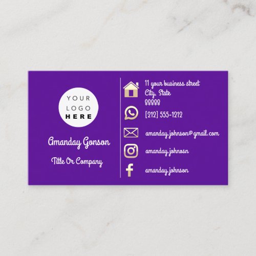 Social Media Logo Gold QR Code Custom Purple Business Card