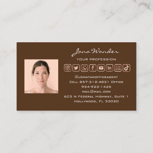 Social Media Logo Photo QR Code Makeup Brown Business Card