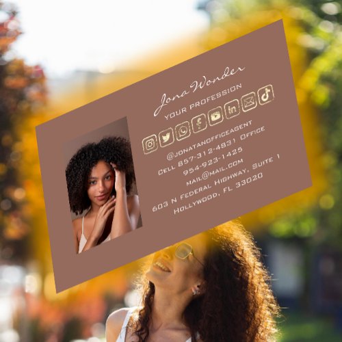 Social Media Logo Photo QR Code Makeup Rose Gold  Business Card