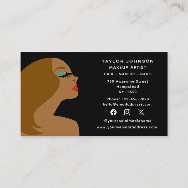 Social Media Makeup Artist Hairstylist Beautician Business Card (Front)