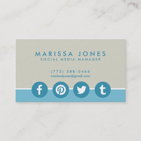 Social Media Manager Blue Tan Business Cards