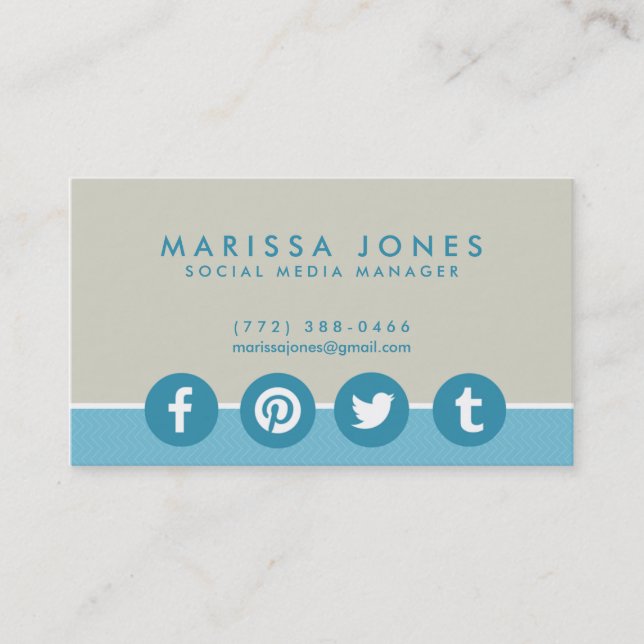 Social Media Manager Blue Tan Business Cards (Front)