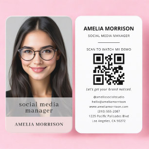 Social Media Manager Blush Pink QR Code Photo  Business Card