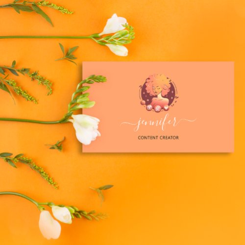 Social Media Manager Content Creator Logo QR Peach Business Card