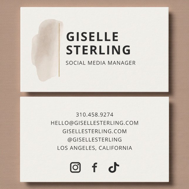 Social Media Manager Neutral Beige Watercolor Business Card (Creator Uploaded)