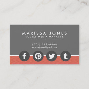 Social Media Manager Peach Gray Business Cards