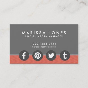 Social Media Manager Peach Gray Business Cards by businessmailers at Zazzle