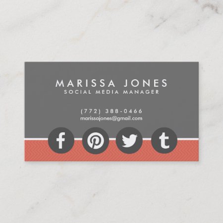 Social Media Manager Peach Gray Business Cards