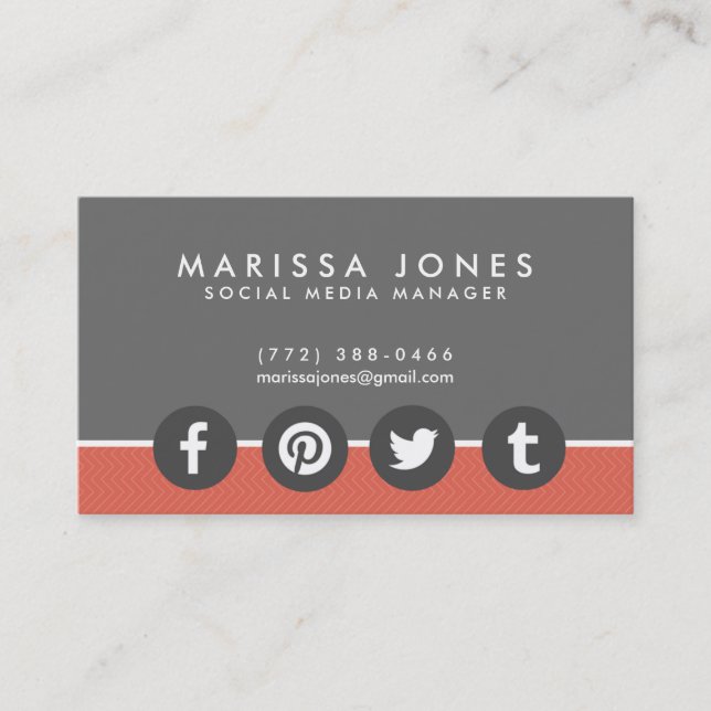Social Media Manager Peach Gray Business Cards (Front)
