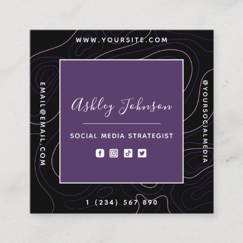 Social Media Manager QR Code Abstract Lines Purple Square Business Card