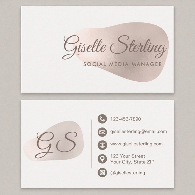 Social Media Manager Rose Gold Foil Blush Beauty  Business Card (Creator Uploaded)
