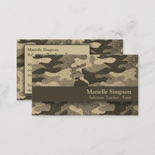 Social Media Military Wife Camouflage Gold Glitter Business Card
