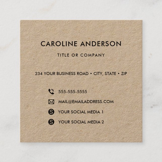 Social media networking rustic Kraft Square Business Card (Front)