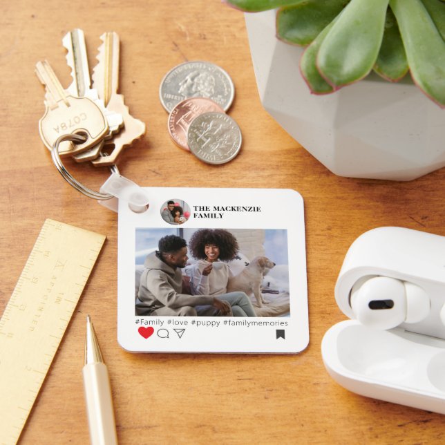 Social Media Novelty Photo and Text Template  Keychain (Desk)