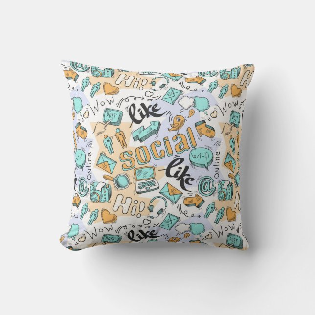 Social Media Pattern Throw Pillow (Front)