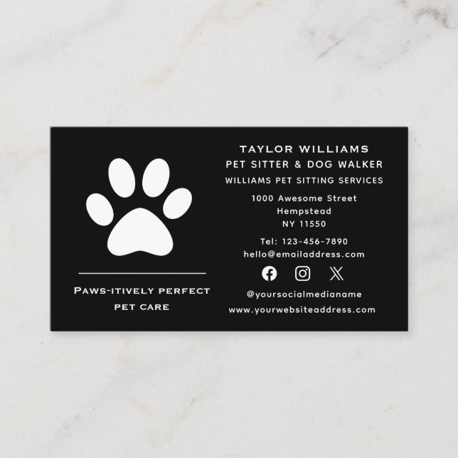 Social Media Paw Print Dog Walker Cat Pet Sitter Business Card (Front)