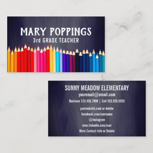 Customizable Social Media | Pencils Chalkboard Teacher Business Card