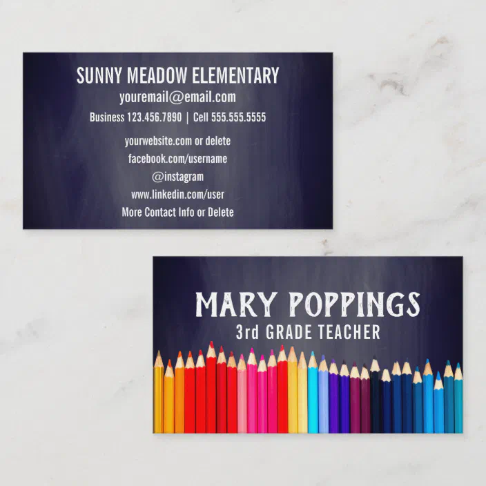 Social Media Pencils Chalkboard Teacher Business Card Zazzle Com