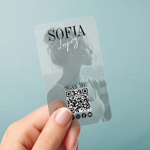 Social Media Photo Modern Content Creator QR Code Clear Business Cards