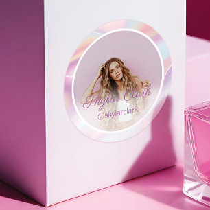 Social Media Photo Pink Pastel Hologram Classic Round Sticker